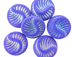 Czech Glass Matte Cobalt AB Fossil Shell Coin 19mm