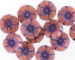 Czech Glass Desert Rose w/ Purple Wash Hibiscus Coin 12mm