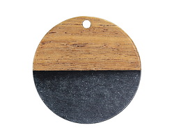 Walnut Wood & Jet Pearlescent Resin Round Focal 28mm