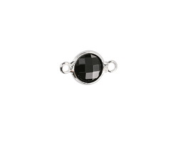 Jet Crystal Round Link in Silver Finish Bezel 14.5x8.5mm