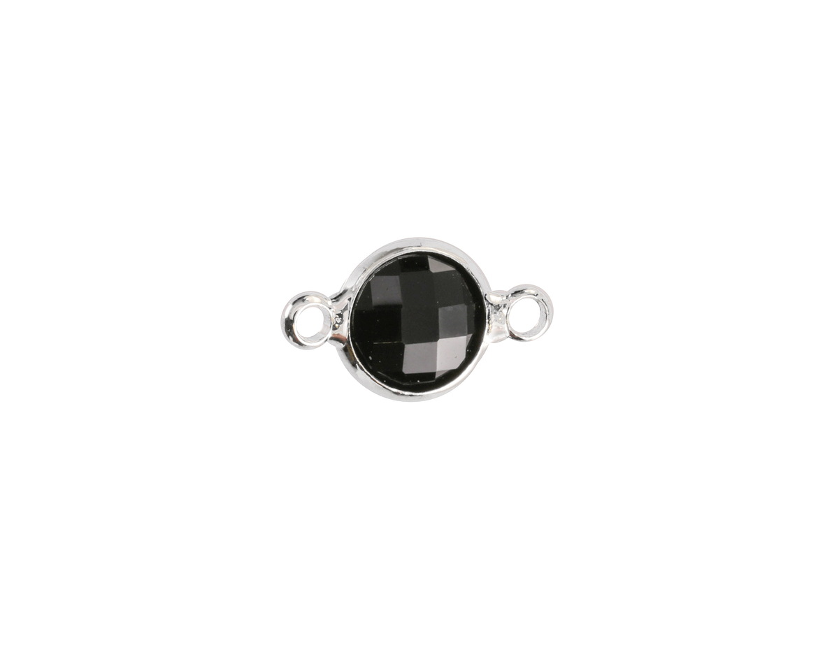 Jet Crystal Round Link in Silver Finish Bezel 14.5x8.5mm