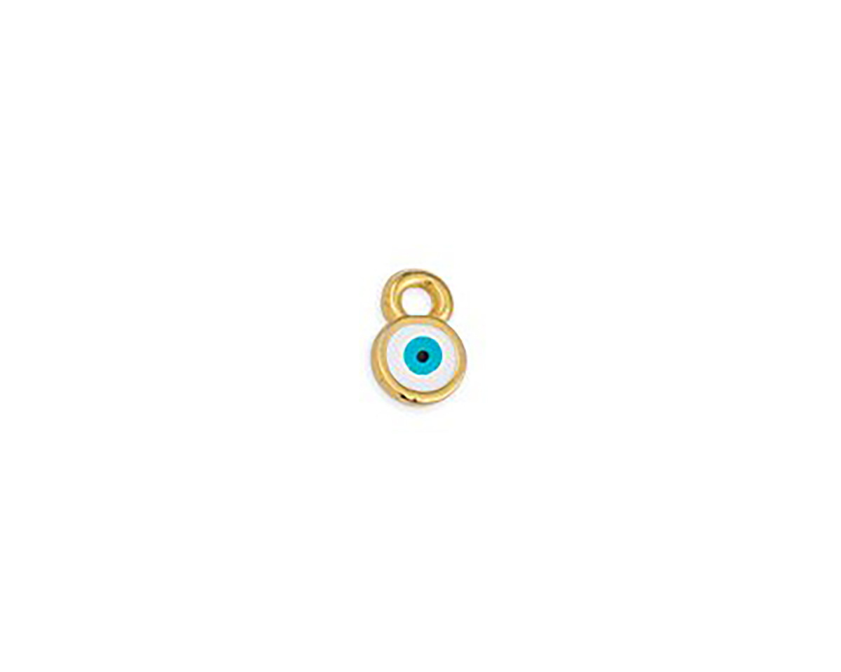 24K Gold (plated) White & Turquoise Enamel Evil Eye Tiny Focal 5x7mm