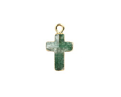 Green Strawberry Quartz Faceted Cross Focal w/ Gold Finish 10x15mm