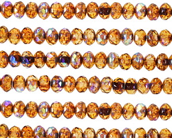 Czech Glass Amber Picasso AB Fire Polished Rondelle 3x5mm