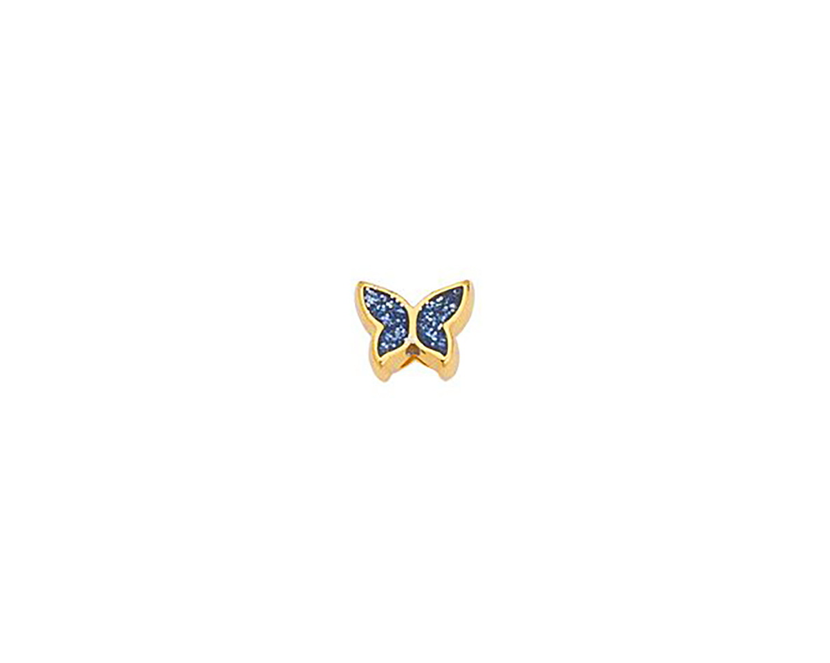 24K Gold (plated) Navy Blue Glitter Enamel Butterfly Bead 7x9mm