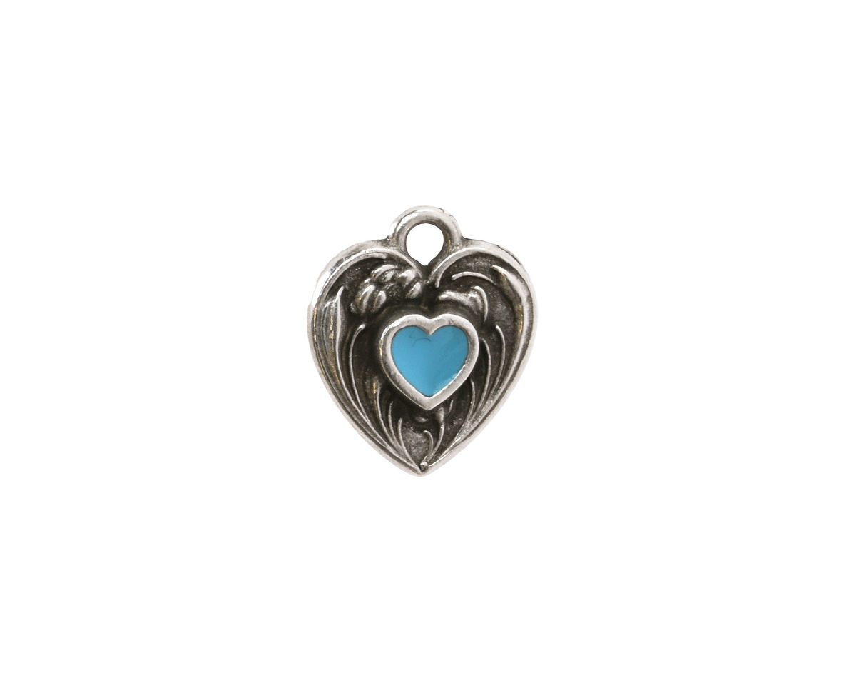 TierraCast Antique Silver (plated) Light Sky Blue Enamel Heart in Heart Shaped Focal 12.5x14mm
