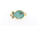 24K Gold (plated) Turquoise Pearl Enamel Fish Focal Link 19x11mm