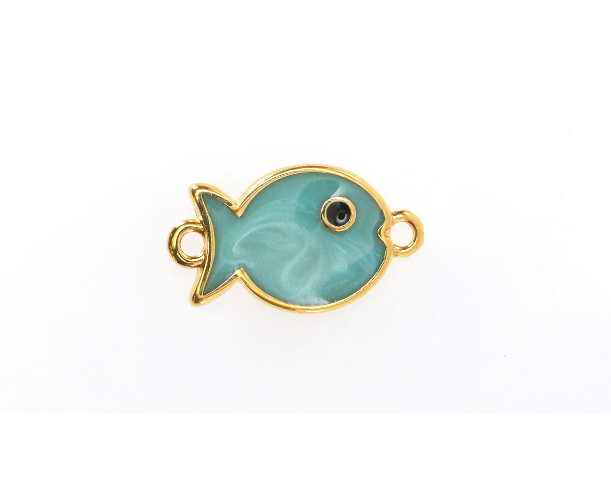 24K Gold (plated) Turquoise Pearl Enamel Fish Focal Link 19x11mm