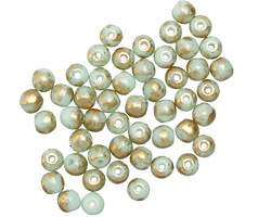 Czech Glass Robin's Egg Picasso w/ Gold Marble Round Druk 4mm