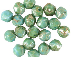 Czech Glass Turquoise Picasso English Cut Bead 6x8mm