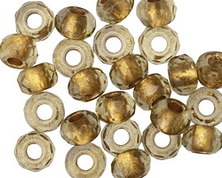 Czech Glass Smoky Quartz w/ Gold Lining Large Hole Fire Polished Rondelle 6x9mm, 25 Beads