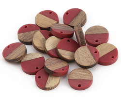 Wood & Cherry Resin Coin Focal 15mm
