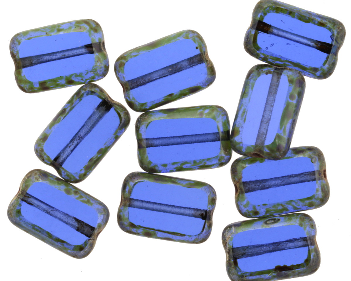 Czech Glass Light Sapphire Picasso Rectangle 12x8mm