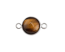 Tiger Eye Coin Focal Link w/ Silver Finish 21x13mm