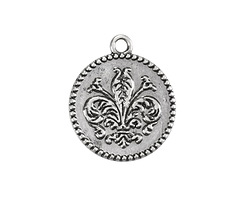 Antique Silver (plated) Ornate Fleur De Lis Coin Charm 23x20mm