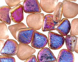 Czech Glass Textured Crystal w/ Copper & Metallic Rainbow Briolette 11x12mm