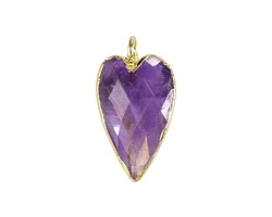 Amethyst Faceted Heart Pendant w/ Gold Finish 13x20mm