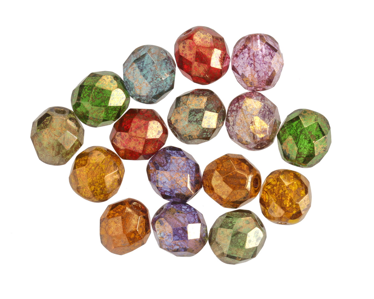 Czech Glass Bronzed Transparent Multi Color Mix Fire Polished Round 8mm