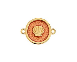 24K Gold (plated) Transparent Peach Enamel Wax Seal Scallop Shell Coin Focal Link 21x13mm