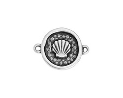 Antique Silver (plated) Wax Seal Scallop Shell Coin Focal Link 21x16mm
