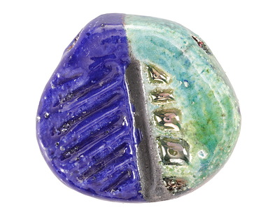 Mykonos Ceramic Raku Metallic Midnight Fossil Pendant 42x37mm