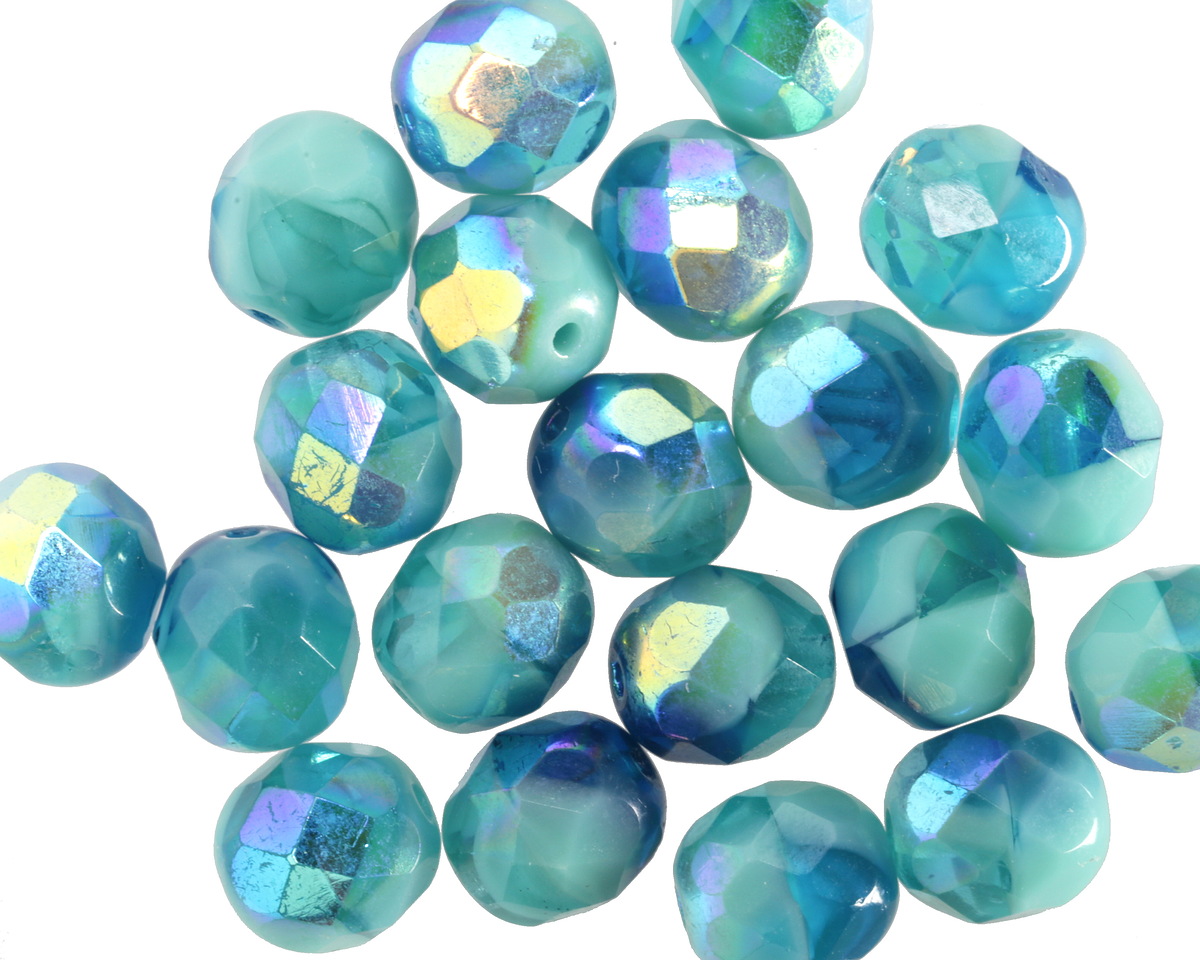 Czech Glass Aquamarine Waters AB Fire Polished Round 8mm