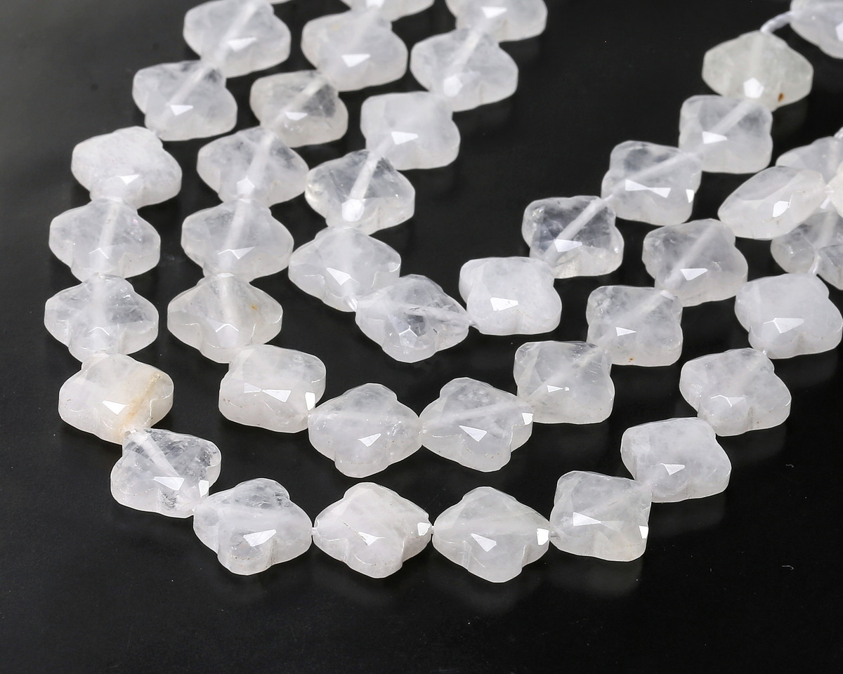 Rock Crystal Quartz Faceted Quatrefoil 13mm