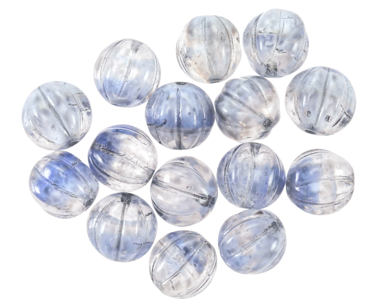 Czech Glass Ice Blue w/ Antique Silver Melon Round 8mm