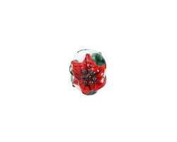 Grace Lampwork Red Poinsettia Christmas Rondelle Bead 9x13mm