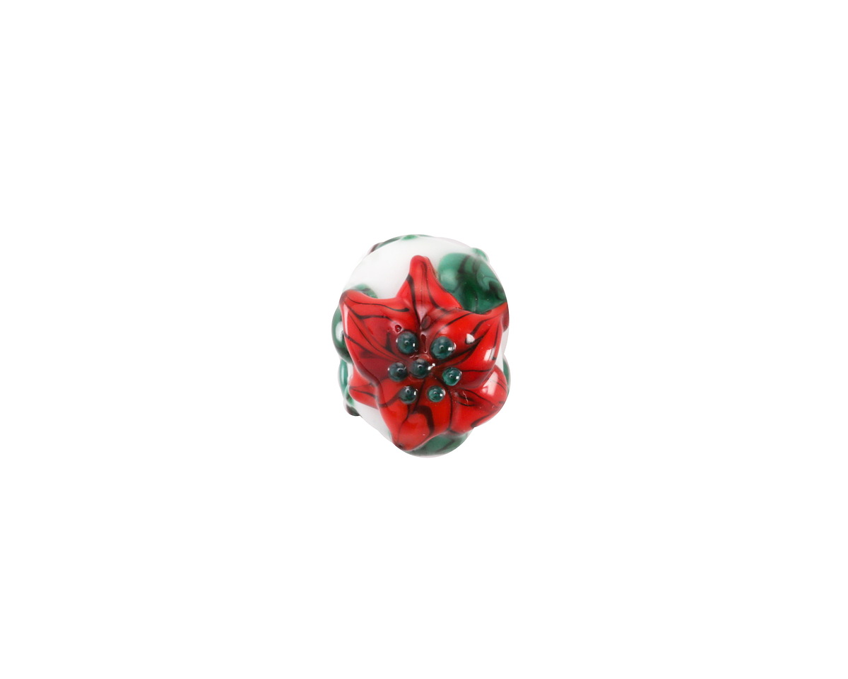 Grace Lampwork Red Poinsettia Christmas Rondelle Bead 9x13mm