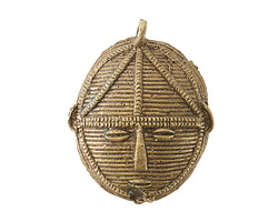 African Brass Baule Tribe Mask Pendant 42x48mm