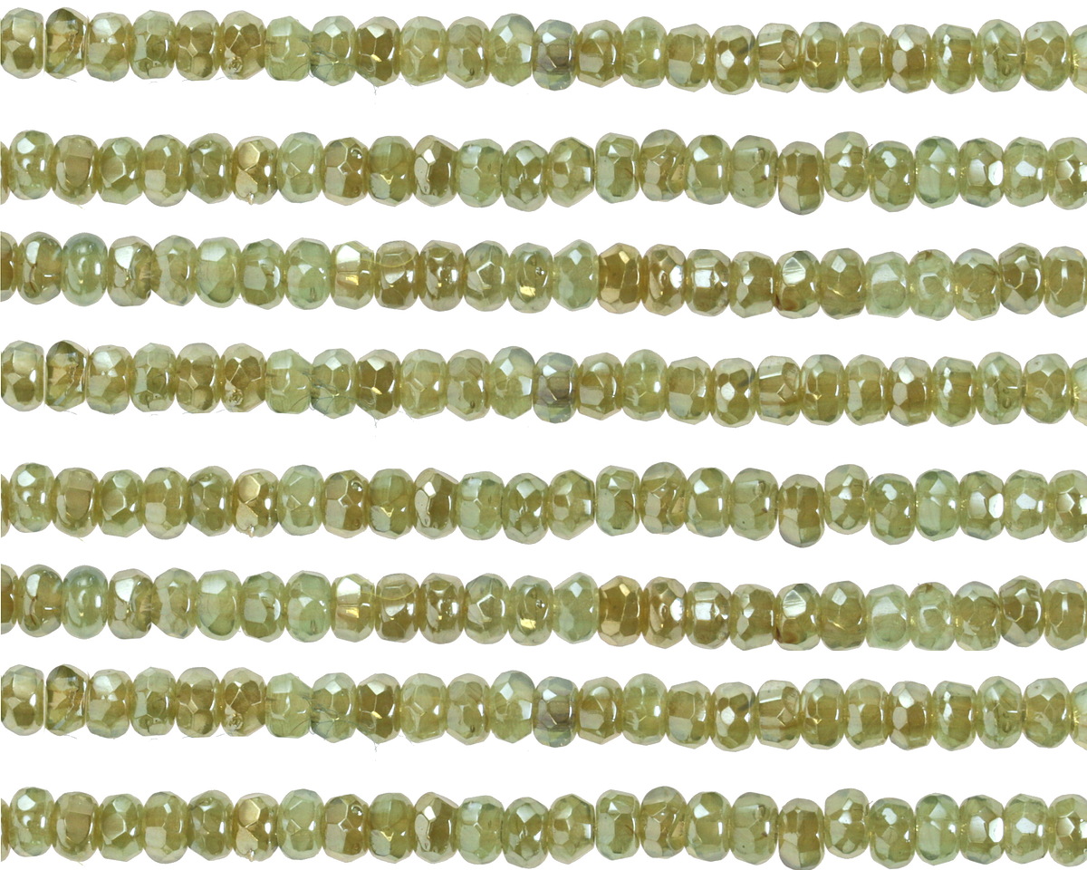 Czech Glass Sage Green w/ Sliver Luster Gem Cut Fire Polished Rondelle 2x3mm