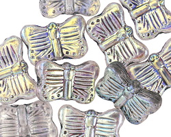 Czech Glass Crystal AB w/ Silver Butterfly 16x11mm