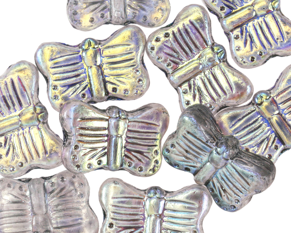 Czech Glass Crystal AB w/ Silver Butterfly 16x11mm