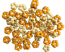 Czech Glass Matte Etched Goldenrod w/ Gold Bali Style Daisy Spacer 2x5mm