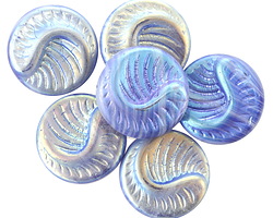 Czech Glass Marbled Blue Opal AB Fossil Shell Coin 19mm