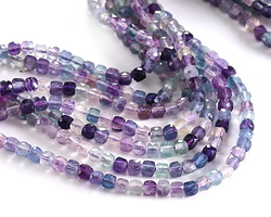 Rainbow Fluorite (A) Faceted Cube 4mm