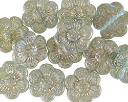 Czech Glass Matte Aquamarine w/ Celsian Half Coat Wild Rose Coin 13mm