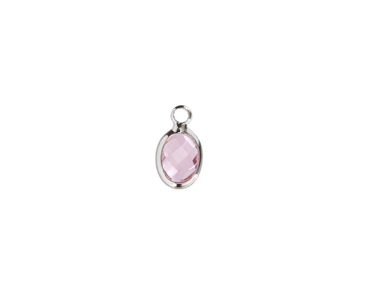 Rose Pink Crystal Oval Drop in Silver Finish Bezel 6x8mm