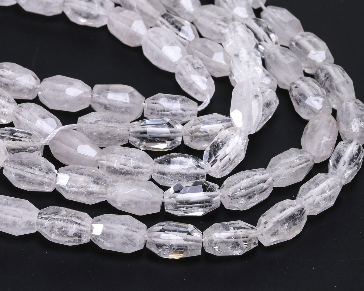 Rock Crystal Quartz Microfaceted Long Nugget 9x14mm
