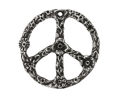 Green Girl Pewter Floral Peace Sign Focal 38mm