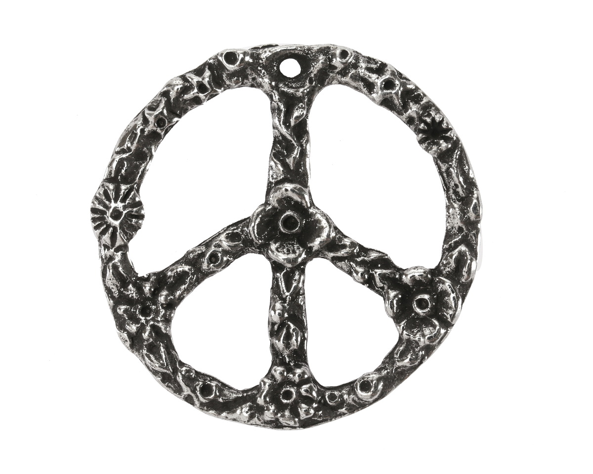 Green Girl Pewter Floral Peace Sign Focal 38mm