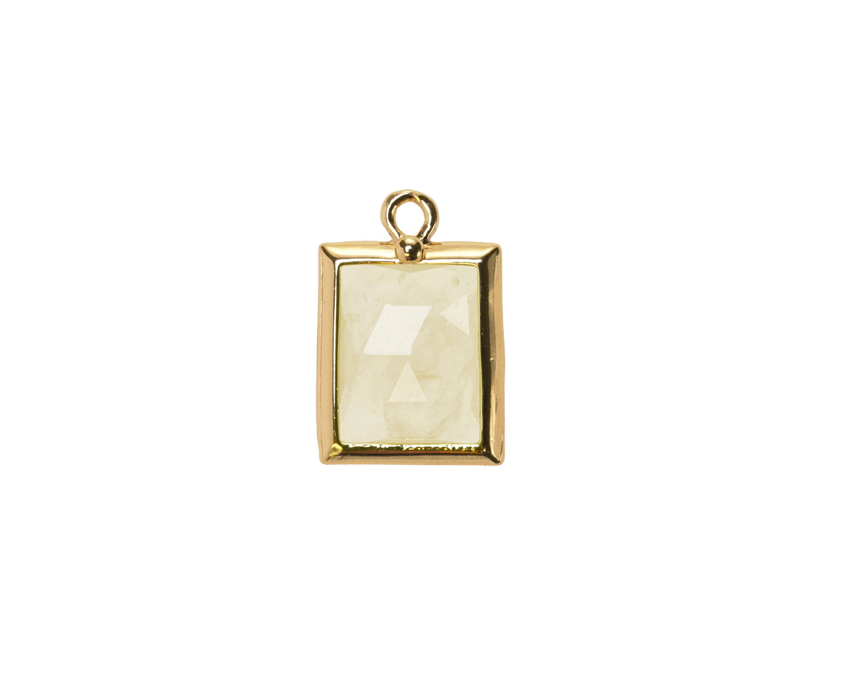 Lemon Quartz w/ Gold Finish Faceted Rectangle Focal 10x15mm