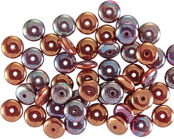 Czech Glass Lustered Dark Bronze w/ Metallic Rainbow Spacer 2x6mm