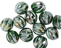 Czech Glass Emerald w/ Iris Brown Luster & Metallic Green Faceted Melon Round 10mm