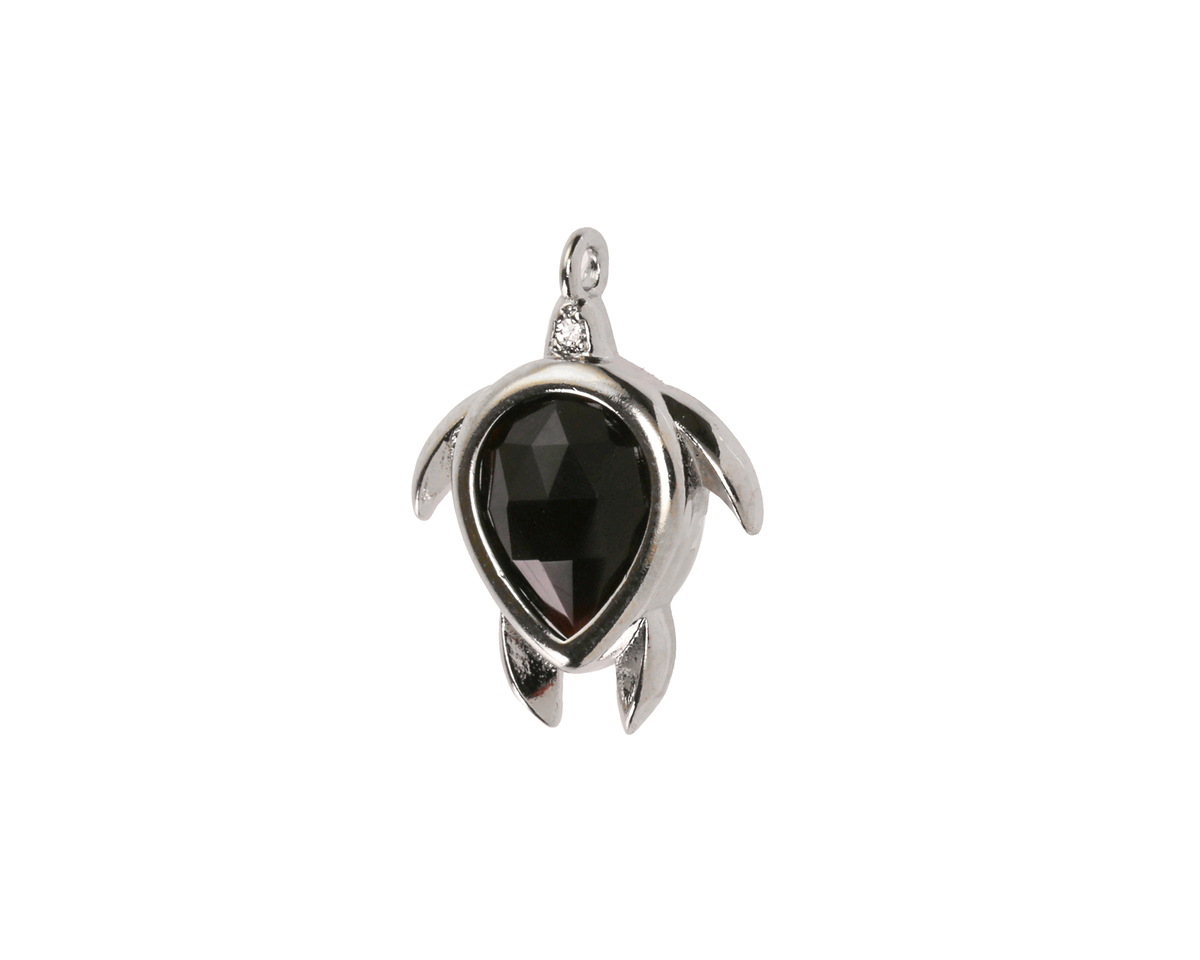 Black Obsidian w/ Silver Finish Sea Turtle Focal 15x19mm