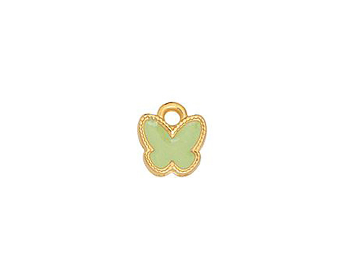 24K Gold (plated) Sweet Mint Enamel Butterfly Focal 9x9.5mm
