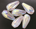 Czech Glass White w/ Rainbow AB & Metallic Beige Wash Faceted Melon Teardrop 23x11mm