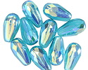 Czech Glass Teal AB Faceted Teardrop 15x8mm