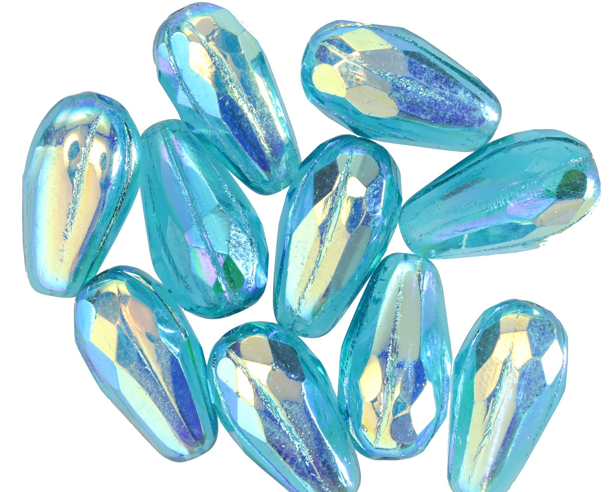 Czech Glass Teal AB Faceted Teardrop 15x8mm